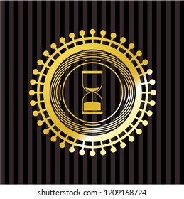 sand clock icon inside gold badge