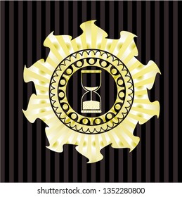 sand clock icon inside golden emblem