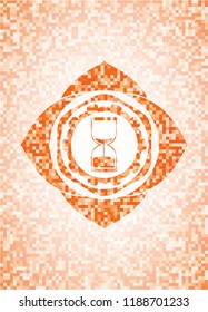 sand clock icon inside orange mosaic emblem with background