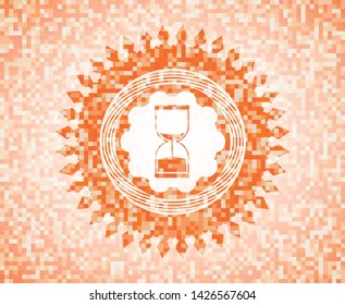 sand clock icon inside orange mosaic emblem