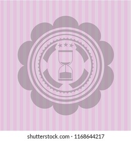 sand clock icon inside pink emblem. Retro