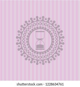 sand clock icon inside pink emblem. Vintage.