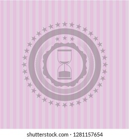 sand clock icon inside pink emblem. Vintage.