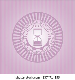 sand clock icon inside pink emblem