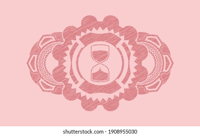 sand clock icon inside Pink stroke emblem. Rose color handsome background. Vector illustration. 
