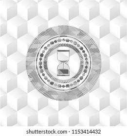 sand clock icon inside realistic grey emblem with cube white background