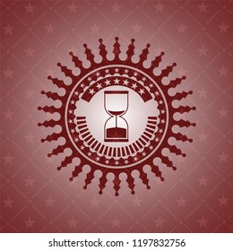 sand clock icon inside realistic red emblem