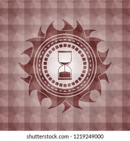 sand clock icon inside red badge with geometric background. Seamless.