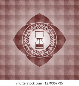 sand clock icon inside red geometric badge. Seamless.