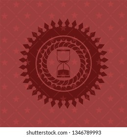 sand clock icon inside red emblem. Vintage.