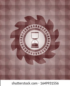 sand clock icon inside red geometric emblem. Seamless.