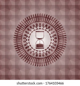 sand clock icon inside red geometric pattern emblem. Seamless. 