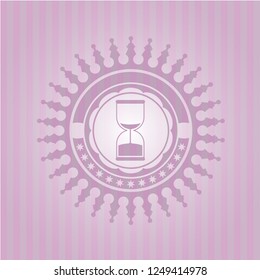 sand clock icon inside retro style pink emblem