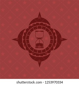 sand clock icon inside retro red emblem