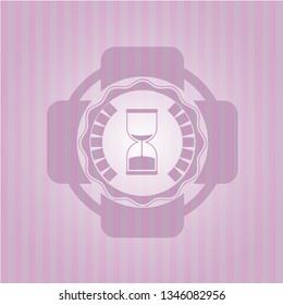 sand clock icon inside retro pink emblem