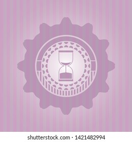 sand clock icon inside retro pink emblem