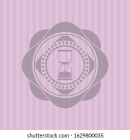 sand clock icon inside retro pink emblem
