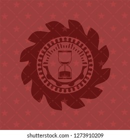 sand clock icon inside vintage red emblem