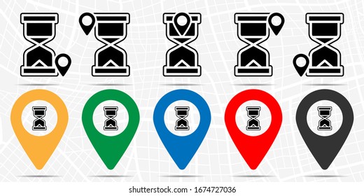 Sand clock icon in location set. Simple glyph, flat illustration element of time theme icons