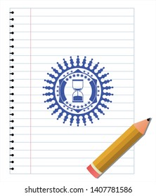 sand clock icon pen draw. Blue ink. Vector Illustration. Detailed.