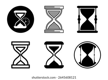 Sand clock icons set design. Hourglass symbol, Time measuring sign black on white background
