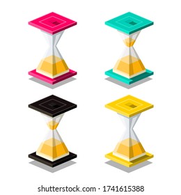 Iconos de reloj de arena. Símbolos de vidrio de cristal de vectores aislados en fondo blanco. Conjunto de iconos de vidrio aislado.