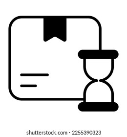Sand clock with package showing concept of delivery time