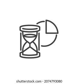 Sand clock and pie chart line icon. linear style sign for mobile concept and web design. Hourglass and diagram chart outline vector icon. Symbol, logo illustration. Vector graphics