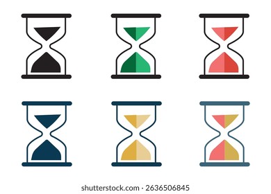Sand clock set icons. Linear, silhouette style. Vector icons.