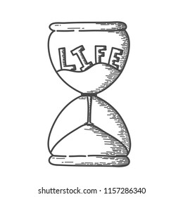 Sand clock sketch doodle hand draw. Life is counting down concept. Vector illustration.