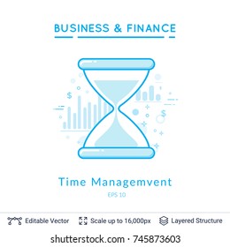 Sand clock time management symbol on white. Simple design for business financial topic. Vector template easy to edit.
