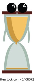 A sand clock with two black eyes, vector, color drawing or illustration. 