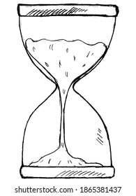 Sand clock. Vector sketch illustration. Motives of measuring time, competitions, history. Image for printing and coloring page