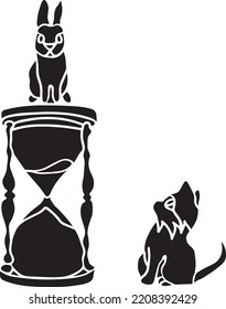 Sand Clock Vector Stencil, Black and White