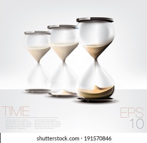 Sand Clocks In Three Stages. Time Concept. Editable Transparent Vector Graphic