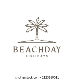 sand with coconut trees and beach hipster logo design, vector graphic symbol icon illustration creative idea