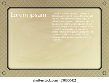 sand color frame. The screen for writing text. Scratched frame information booth. Abstract vector background
