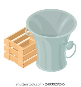 Sand container icon isometric vector. Empty wooden box and metal sand container. Firefighter equipment