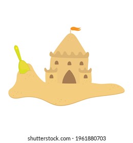 Sand custle. Isolated on white background. Vector illustration.