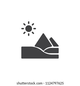 Sand desert landscape vector icon. filled flat sign for mobile concept and web design. Desert pyramids solid icon. Symbol, logo illustration. Pixel perfect vector graphics