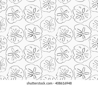 Sand dollar black.Hand drawn with ink seamless background.Modern hipster style design.