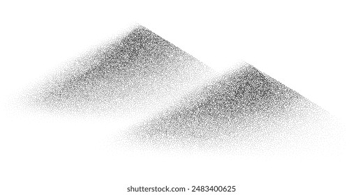 Sand dune mountains landscape. Grain noise stipple pattern background. Abstract hills in black noise dotted lines with grainy effect. Vector illustration isolated on white.