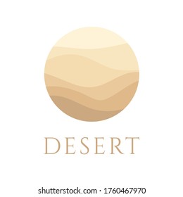 Sand, dunes, beach, desert abstract template logo pattern of wavy lines in beige color. Logo template, icon, badge, pictogram, symbol, sign for tourism, travel, hot places. Vector illustration.