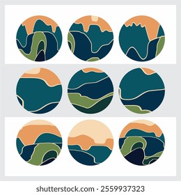 Sand, dunes, beach, desert abstract template logo pattern of wavy lines in beige color. Logo template, icon, badge, pictogram, symbol, sign for tourism, travel, hot places. Vector collection.
