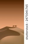 Sand dunes and camels. Vector illustration. Sketch for creativity.