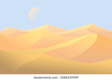 Sand dunes. Desert landscape with beautiful sand dunes. Sandy desert. Sand dunes vector illustration for design.