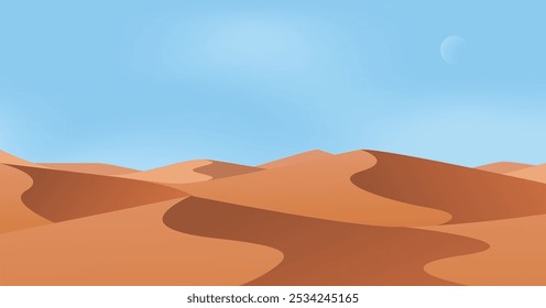 Dunas de areia paisagem desértica com lua e céu azul