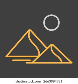 Sand dunes in the desert vector icon on dark background. Nature sign. Graph symbol for travel and tourism web site and apps design, logo, app, UI