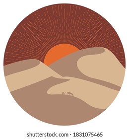 Sand dunes in desert, vintage minimalist poster design.