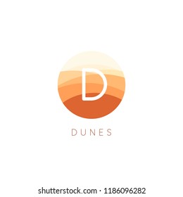 Sand dunes vector icon. Desert landscape logo template. Abstract round flat style logotype.